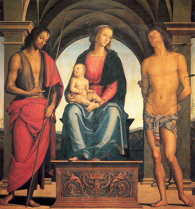 PERUGINO, Pietro Madonna and Child with Saints John the Baptist and Sebastian oil painting image
